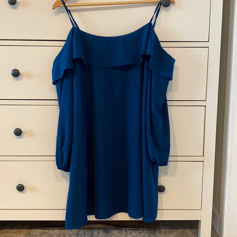 Blue Cold Shoulder Long Sleeve Mini Dress